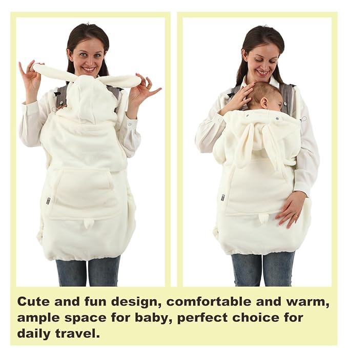 Baby Carrier Cover Stroller Cover -Newborn Hooded Stretchy Cloak Reversible,Cloak Kangaroo Hoodie Baby, Suit for All Seasons-White