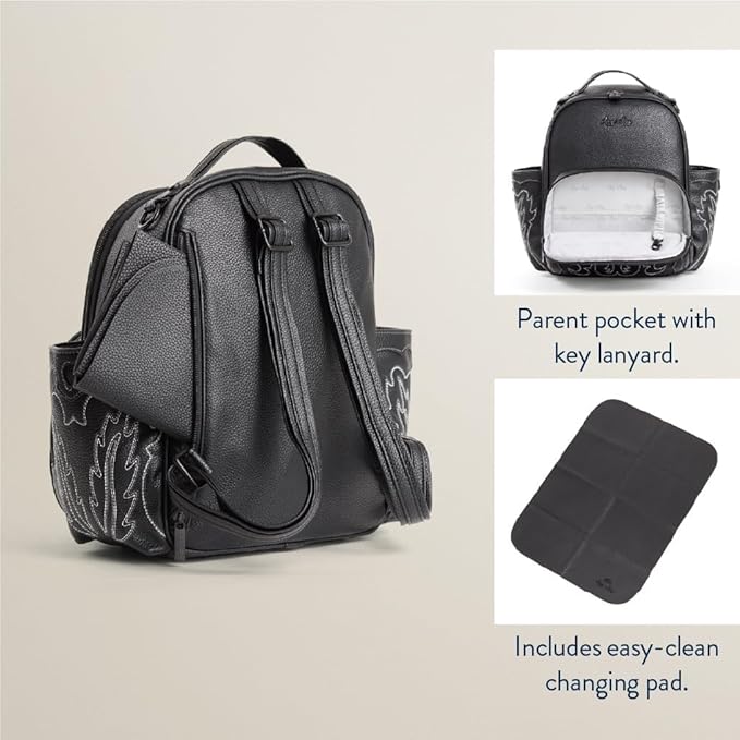Itzy Ritzy Mini Diaper Bag Backpack – Chic, Compact Mini Plus Backpack with Changing Pad, 10 Pockets (6 Internal, 4 External), Grab-Top Handle & Rubber Feet (Outlaw)