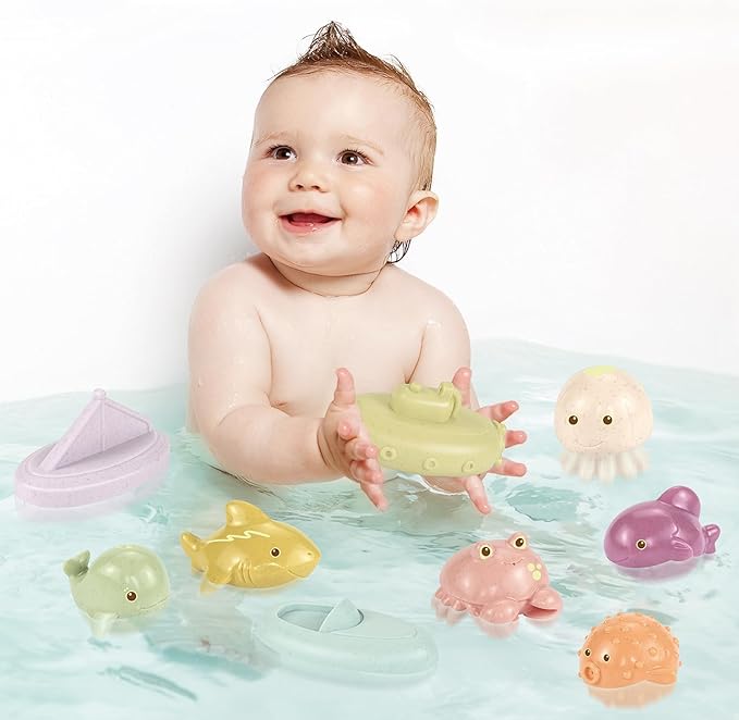 Baby Bath Toys, 9 Pack | Mold Free Bath Toys with Sealed & No Holes Design | Soft, Easy Grip & Floatable Bathtub Toys | Babies & Toddlers Pool Water Toys for Stocking Stuffers
