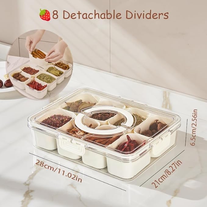 Divided Clear Snackle Box Container, Serving Tray with Lid & Handle, Charcuterie Board Container Storage Organizer for Fruit, Candy, Veggie, Nuts & Snacks, Perfect for Party, Travel, & Picnic