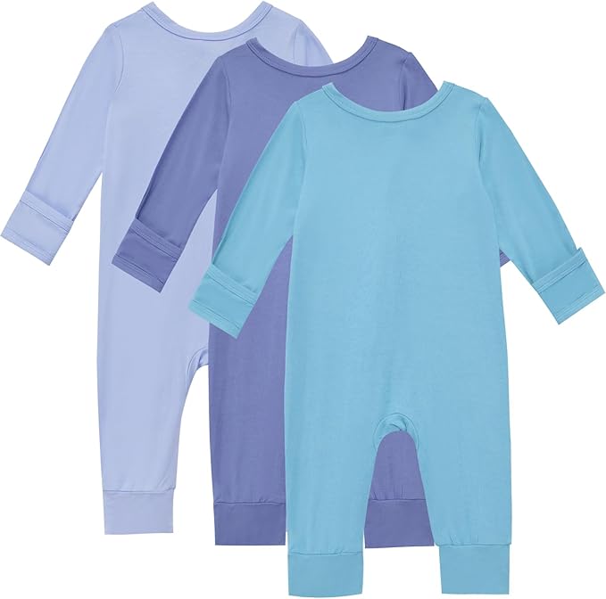Aablexema Baby Footless Pajamas Rayon 3pcs Unisex Infant Zipper Romper with Mitten Cuffs Sleep Play PJs