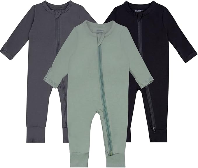 GUISBY Baby Pajamas with Mitten Cuffs - 3Pcs Girls Boys 2 Way Zipper Long Sleeve Rayon Sleepers