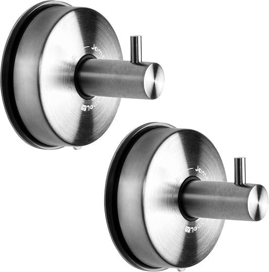 JOMOLA Suction Cup Shower Hooks for Inside Shower Suction Hooks for Shower Wall Towel Hooks for Bathrooms Suction Hooks for Glass Stainless Steel, Brushed Finish, 2PCS