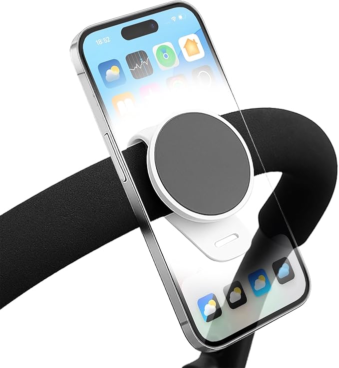 Stroller Phone Holder Universal Phone Holder for Stroller Strong magnetic phone holder with adjustable strap, stable and safe, compatible with fitness equipment, strollers, shopping carts, White