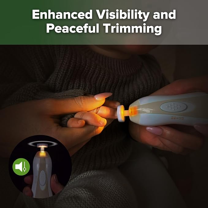 haakaa Baby Nail Care Electric Baby Nail File Kit with LED Light, Baby Nail Clippers for Newborn/Infants/Adults Toenails and Fingernails, 6 Replacement Heads & Storage Case, Acorn