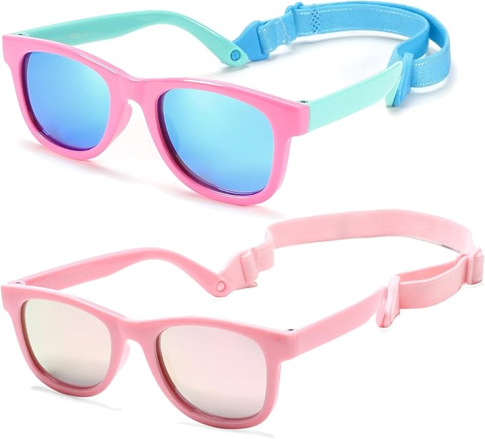 COASION Bendable Flexible Polarized Newborn Baby Sunglasses with Strap for Infant Boys Girls Age 0-12 Months CA8042
