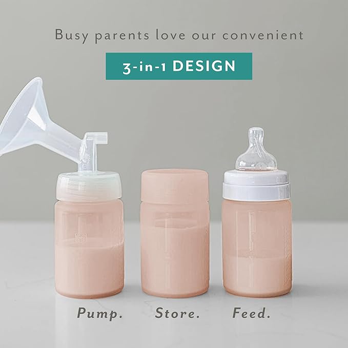 Mila's Keeper Premium Silicone Breast Milk Storage Bottles, for Pumping, Storing and Feeding, Fits Leading Pumps and Nipples, 6 oz Silicone Milk Storage Containers, Wide Neck Pink Sands, Set of 3