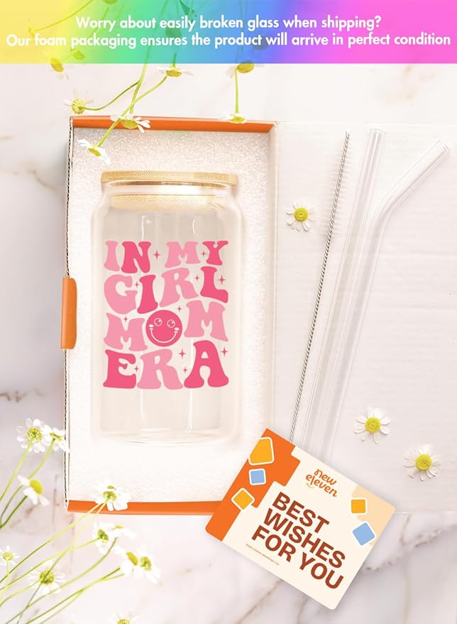 NewEleven Gifts For Girl Mom - Gift For A Mom Of Girls, Pregnant Moms, Expecting Moms, Mama, Mother To Be, Mommy To Be, First Time Mommy - 16 Oz Coffee Glass