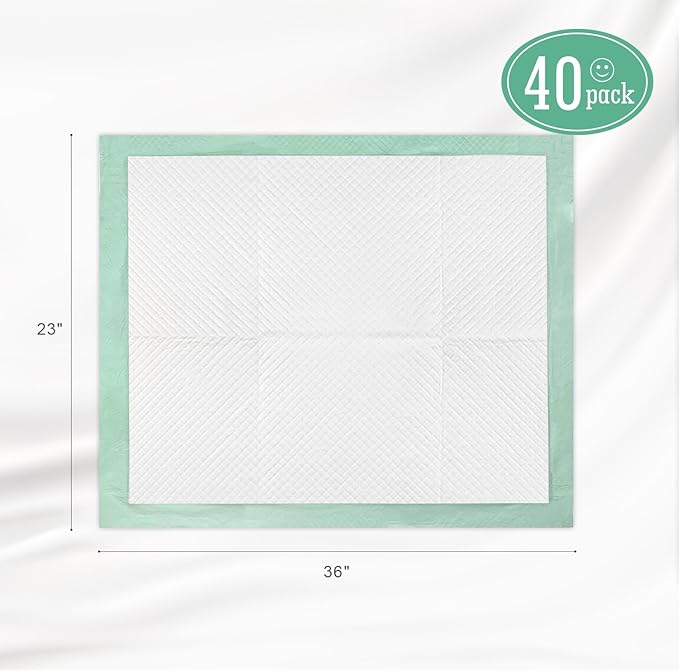 Disposable Underpads with Adhesive Tapes 23'' X 36'' Chucks Pads Heavy Absorbency Incontinence Pads, Waterproof Pee Pads, Thicker Chux Pads for Unisex Adult, Kids and Pet (40 Count)