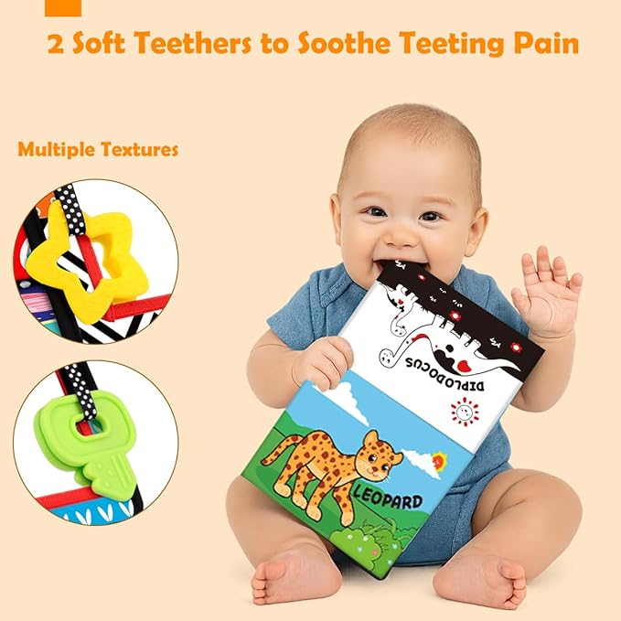 Baby Toys 0-6 Months - Tummy Time Toy Black and White High Contrast Newborn Toys - Baby Mirror with Cloth Book Teether - Montessori Sensory Crinkle Toy for Infant 0-3-6-12 Month Boy Girl Shower Gifts