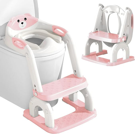 DEEKI Potty Training Seat Upgrade 2 in 1 Toddler Training Toilet Chair Potty Seat with Step Stool Ladder for Baby Kids Boys Girls(Pink)