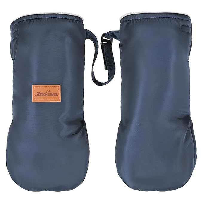Zooawa Stroller Gloves, Universal Stroller Hand Muff with Warm Polar Fleece, Baby Stroller Gloves with Vel-cro Design, Waterproof and Snowproof Stroller Mittens for Stroller Accessories, Indigo