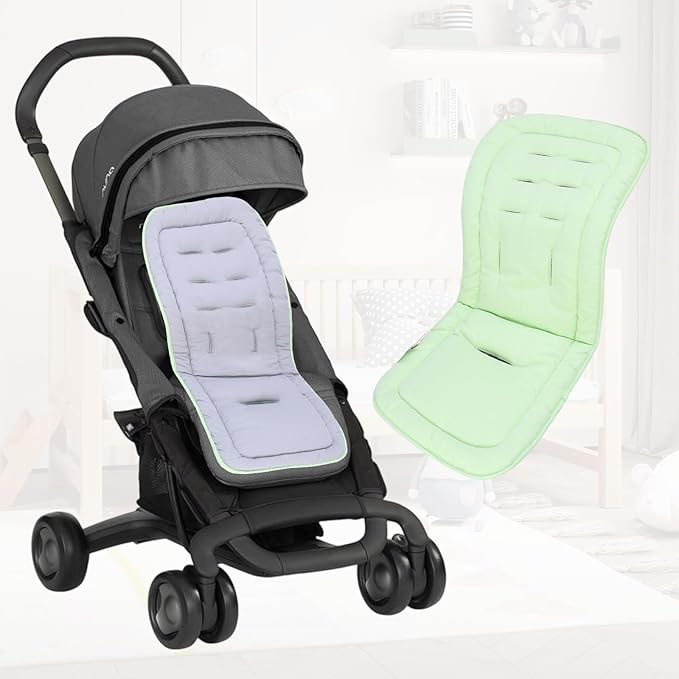 Baby Stroller Cushion,Infant Car Seat Insert-Reversible Universal Breathable and Soft Newborn Stroller Mat,100% Cotton Cover Toddler Seat Pad Liner-34x78cm,1 Pack(Gray+Neon Green)