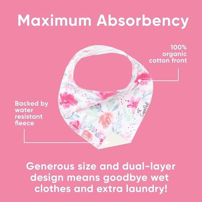 Copper Pearl 4 Pack Soft Cotton Baby Bibs for Drooling and Teething, Absorbent Drool Bibs for Baby Girl and Boy, Adjustable to Fit Newborns to Toddlers, Tons of Styles (June)