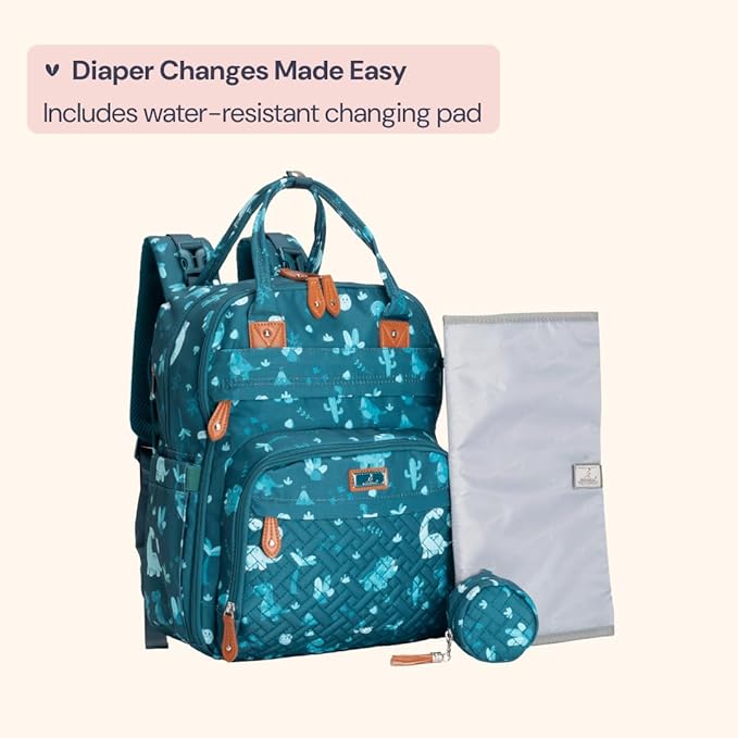 BabbleRoo Diaper Bag Backpack - Baby Essentials Travel Tote - Multi Function Water Resistant Diaper Bag, Travel Essentials Baby Bag with Changing Pad, Stroller Straps & Pacifier Case - Unisex, Dino