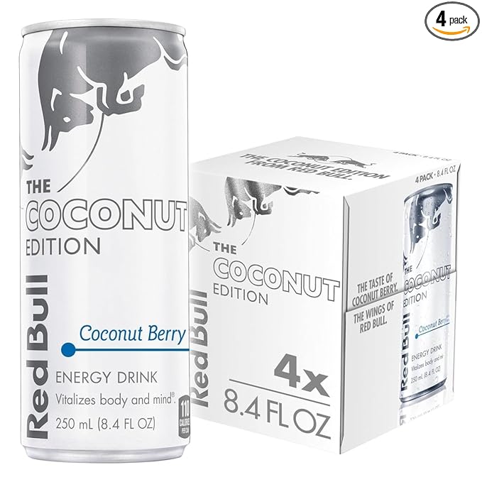 Red Bull Coconut Edition Energy Drink, Coconut Berry, with 80mg Caffeine plus Taurine & B Vitamins, 8.4 Fl Oz, Pack of 4 Cans