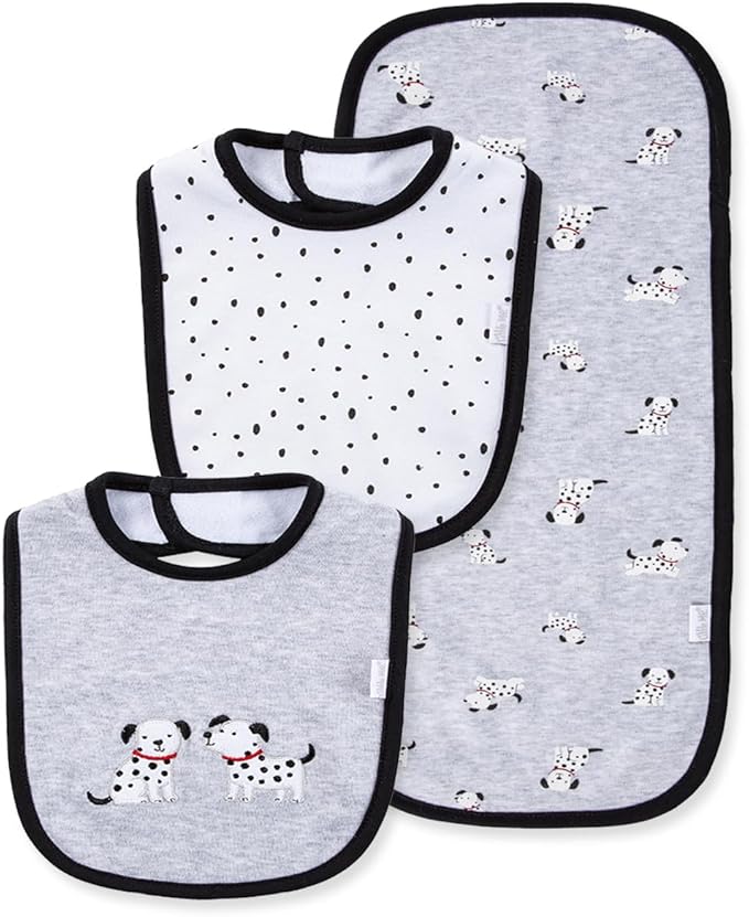 Little Me Clothes for Baby Boys’ and Girls’ 2 Bibs and 1 Burp Cloth Set, Soft Cotton Feeding Essentials with Velcro Closures