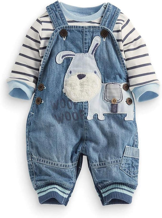 Cute Baby Boy Clothes Suit Toddler Boys' Striped long Sleeve T-Shirt+Denim Overalls Jumpsuit Pants Outfits Sets