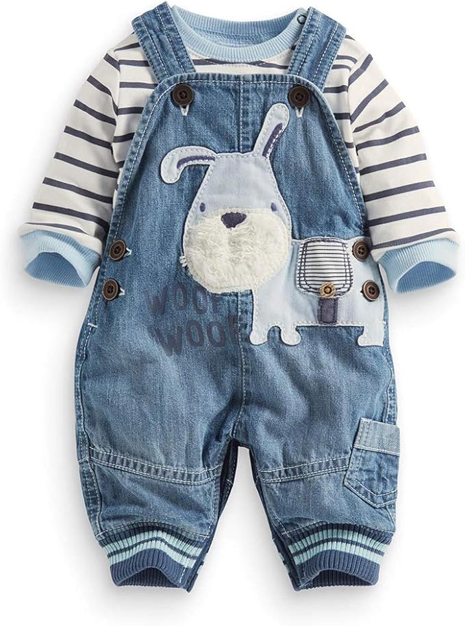 Cute Baby Boy Clothes Suit Toddler Boys' Striped long Sleeve T-Shirt+Denim Overalls Jumpsuit Pants Outfits Sets