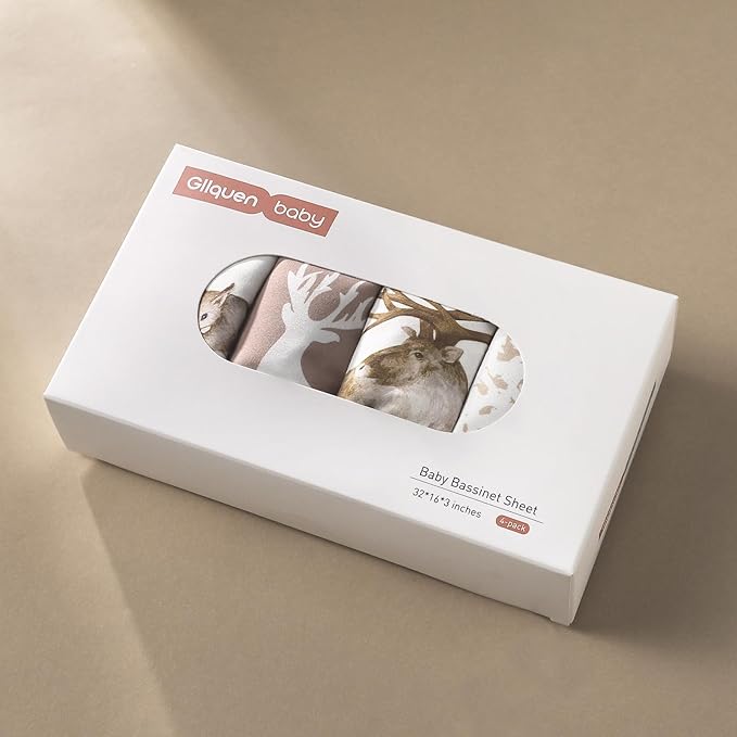 Gllquen Baby Bassinet Sheets 4 Pack, Breathable Cozy Fitted Mattress Sheet, Elastic Travel Crib Fashionable Floral Pattern, Standard Cradle Safe Sheets for Baby Boys Girls 32"x16" (Christmas elk)