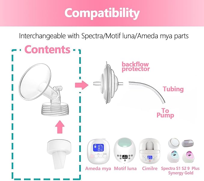 Breastpump Parts Compatible with Spectra S1 S2 9 Plus Motif Luna Ameda MYA Cimilre 26mm Flange Valve Tube Backflow Protector Replacement Kit for Spectra Accessories/Parts