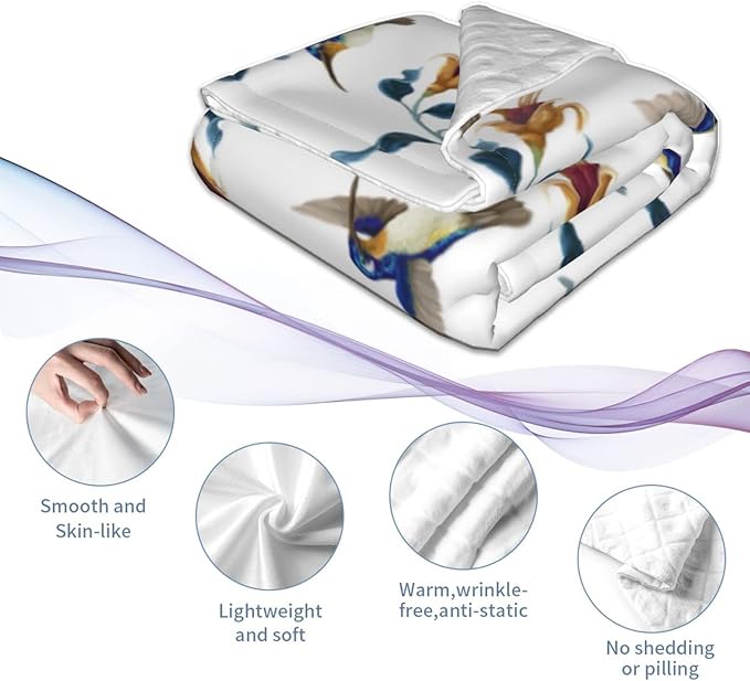 Baby Blanket Blue Hummingbird Flower Spring Vintage for Boy Girl Newborn 30x40 Inch Toddler Infant Nursery Throw Blankets Double Layer Comfy Soft Plush Stroller Crib Quilt