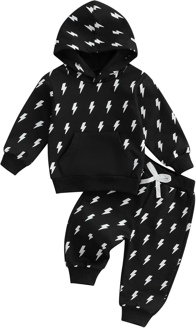 2Pcs Baby Boys Hoodie Tops Pants Set Dinosaur Deer Print Sweatsuit Fall Winter Outfits