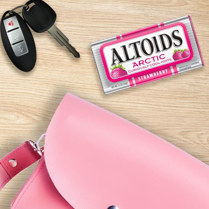 ALTOIDS Arctic Strawberry Breath Mints Hard Candy Bulk, 1.2 oz Tin (Pack of 8)