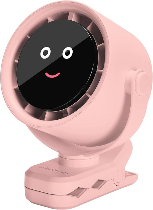 Clip on Fan for Bed, Portable Fan for Travel, Small Powerful 5 Speed Quiet 360° Rotate, Air Turbo Tech & Digital display, For Home Office Stroller Camping (Pink)