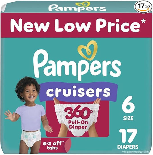 Pampers Diapers - Cruisers 360 - Size 6, 17 Count, Babyproof up to 100% Leakproof Pull-On Diaper (Packaging May Vary)