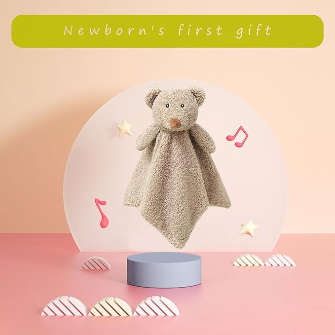 Baby Brown Teddy Bear Soft Stuffed Animal Security Blanket, Plush Bear Character Lovey Blanket, Baby Shower/Nursery Gift, Newborn Infant Toddler Snuggle Blankie for Boys Girls, 18 Inches