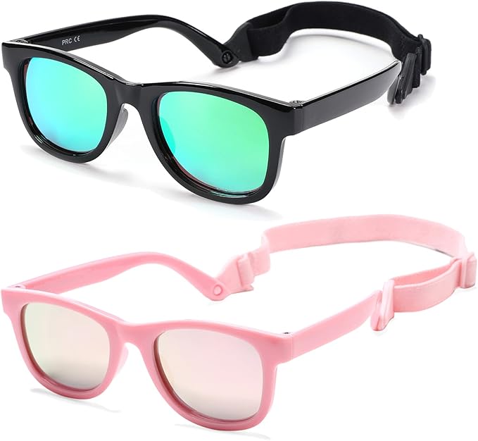 COASION Bendable Flexible Polarized Newborn Baby Sunglasses with Strap for Infant Boys Girls Age 0-12 Months CA8042