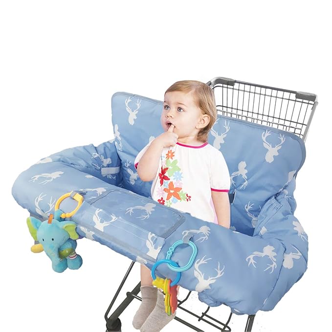 Shopping Cart Cover for Baby boy Girl, Non-Slip Design Cart Covers for Babies, Infant Cotton High Chair Cover, Machine Washable, Toddler Grocery Cover (Navy Deer)