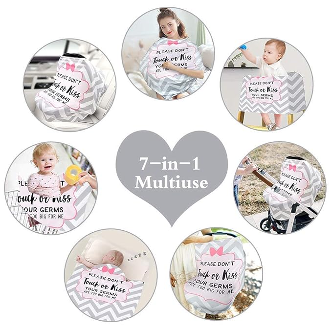 Metplus No Touch Sign Car Seat Cover for Babies, Mom Nursing Covers Breastfeeding Scarf, Multi Use Infant Carseat Canopy for Newborn Carrier/Stroller/Shopping Cart, Baby Shower Gifts for Boy Girl