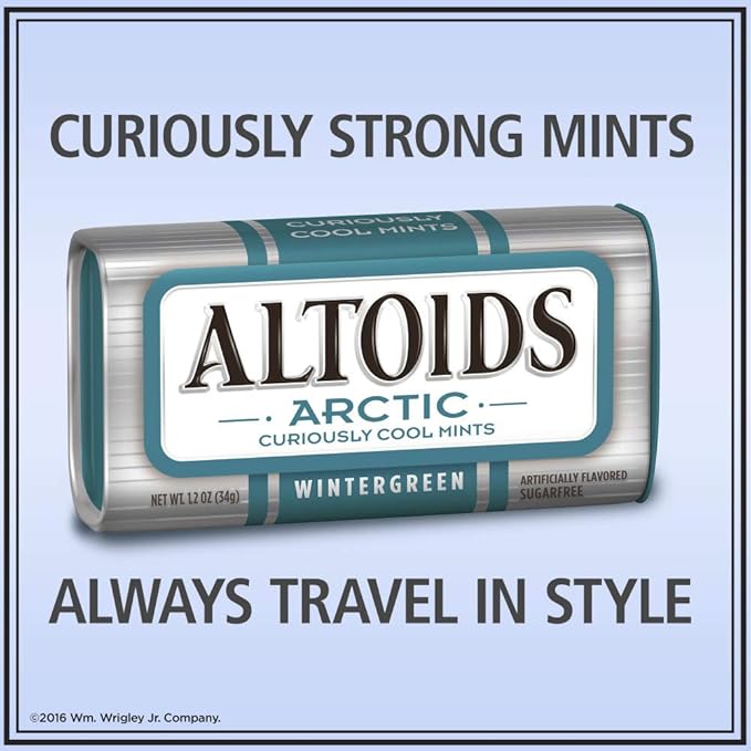 ALTOIDS Arctic Wintergreen Breath Mints Sugar Free Hard Candy Bulk, 1.2 oz Tin (8 Pack)