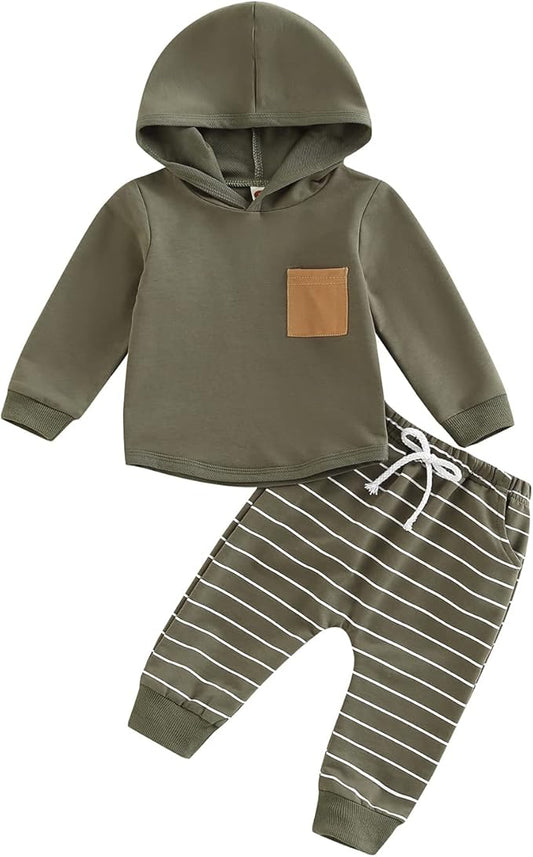 2Pcs Baby Boys Hoodie Tops Pants Set Dinosaur Deer Print Sweatsuit Fall Winter Outfits