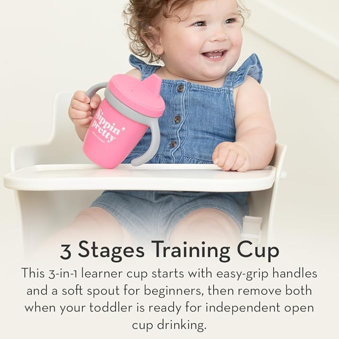 Bella Tunno Sippy Cup, Set of 2 Silicone Training Cups with Transition Handles for Infants, Toddlers & Kids, Babies 6-12 Months & Toddlers 1-3 Years, Boys & Girls, I'll Drink to That & Dropped it