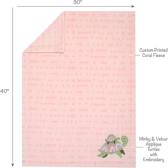 Lambs & Ivy Sea Dreams Cozy Pink Fleece Turtle Applique Baby Blanket