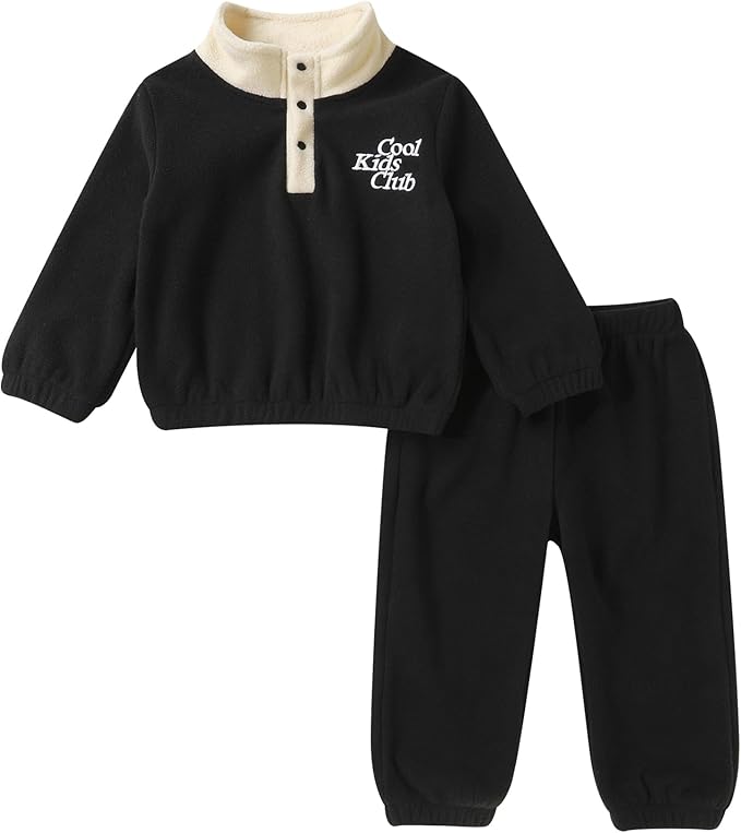 YOUNGER TREE Toddler Boy Girl Clothes Fleece Fall Winter Outfit Baby Long Sleeve Button Sweatshirt and Pants Sweatsuits Set