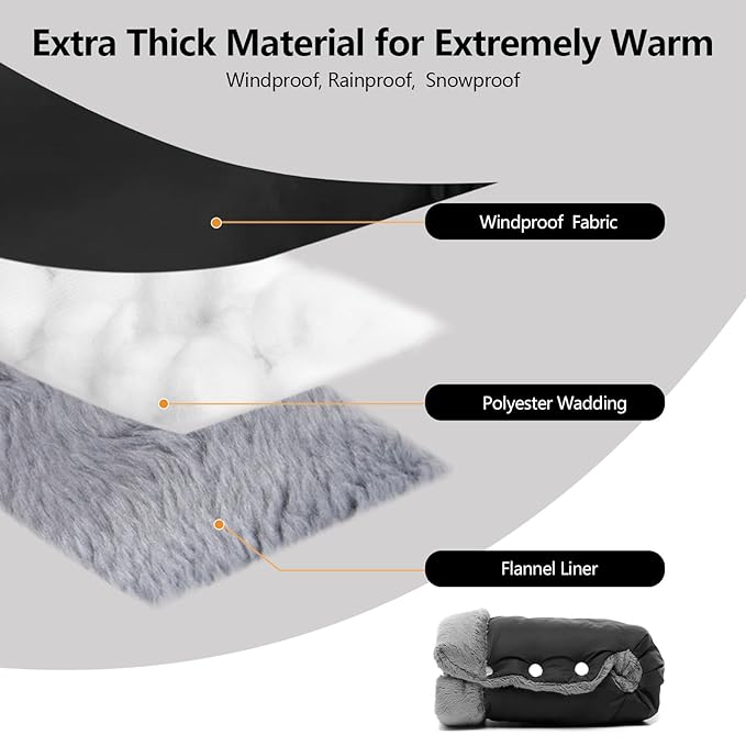 Baby Stroller Gloves, Extra Thick Stroller Hand Muff Winter Waterproof Stroller Mittens Universal Anti-Freeze Gloves for Parents Caregivers Carriage (Black)