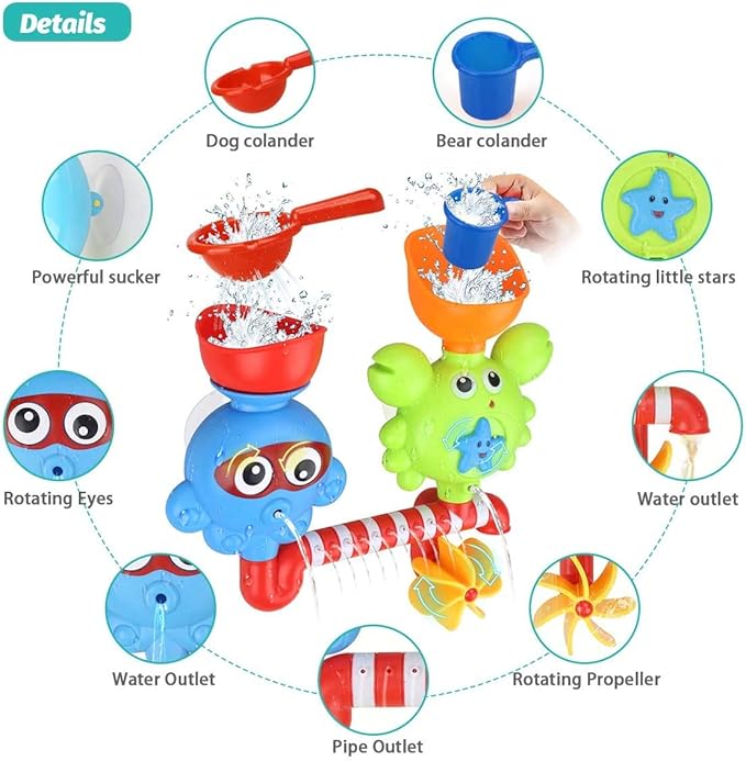 Bath Toys Bathtub Toys for 1 2 3 4 Year Old Kids Toddlers Bath Wall Toy Waterfall Fill Spin and Flow Non Toxic Birthday Gift Ideas Color Box (Multicolor)