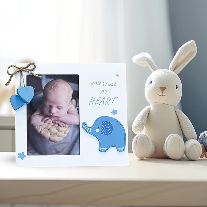 Baby Boy You Stole My Heart Newborn Wooden Picture Frame | Perfect for Baby Shower, Pregnancy Gift, Mom & Grandma Gifts | Fits 4 x 6 Pic (Blue)