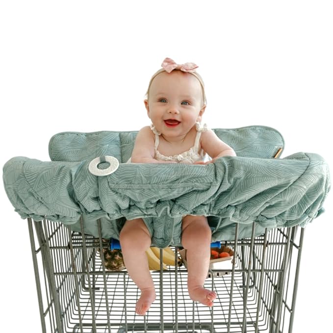 2-in-1 Cushy Cart Cover and High Chair Cover | Universal Fit | Includes Storage Pouch (Sage Leaves)