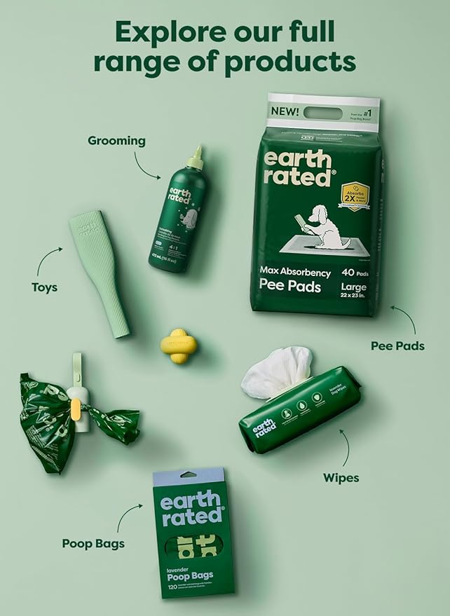 Earth Rated Max Absorbency Puppy Pee Pads for Dogs Absorbs 2X Faster & 2X More, Leak-Proof Odor-Free Potty Training Wee Wee Pad, Unscented, Large, 22” x 23”, 40 Count