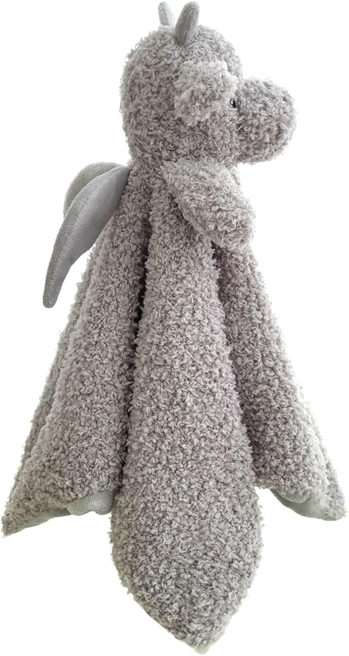Baby Gray Dragon Soft Stuffed Animal Security Blanket, Plush Dinosaur Character Lovey Blanket, Baby Shower/Nursery Gift, Newborn Infant Toddler Snuggle Blankie for Boys Girls, 14 Inches