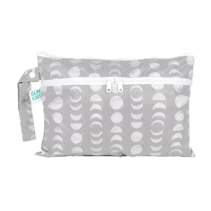 Bumkins Waterproof Wet Dry Clutch Bag for Baby, Travel, Swim Suit, Cloth Diaper, Pump Parts, Pool, Gym Clothes, Toiletry, Hook to Stroller, Daycare, Packing Pouch, Diaper Bag, Zip Reusable, Lunar Gray