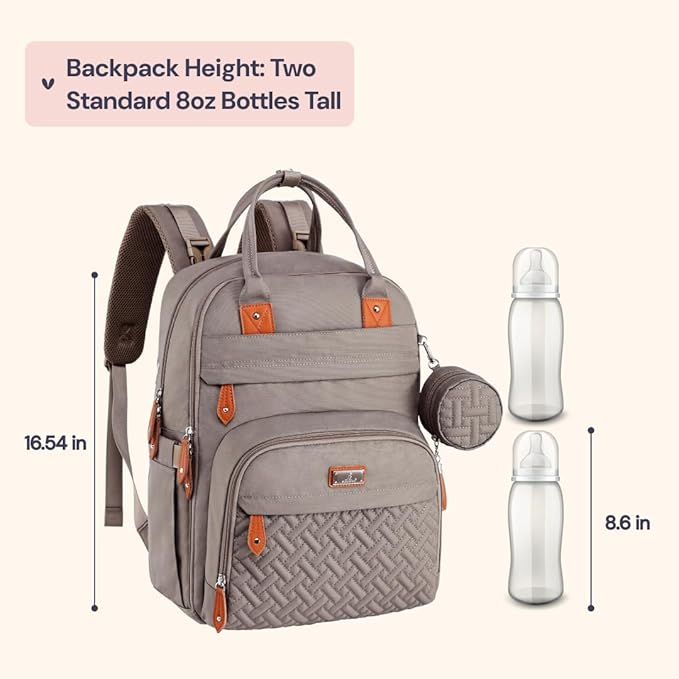 BabbleRoo Diaper Bag Backpack - Baby Essentials Travel Tote - Multi Function Water Resistant Diaper Bag, Travel Essentials Baby Bag with Changing Pad, Stroller Straps & Pacifier Case - Unisex, Khaki