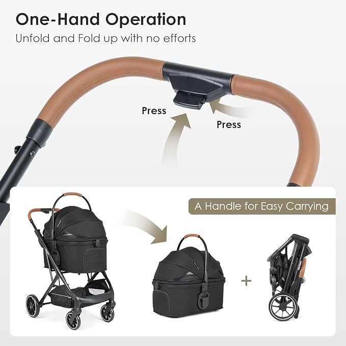 T6 Luxury Pet Stroller for Medium Dogs Up to 66lbs or 2 Small Pets – 3-in-1 Dog & Cat Stroller with Removable Carrier, Foldable & Lightweight (Black)