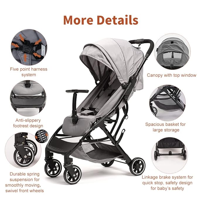 COOL KIDS Portable Stroller with Automatic Fold，Lightweight Umbrella Stroller with Pop Out Sun Canopy for Travel(Gray)
