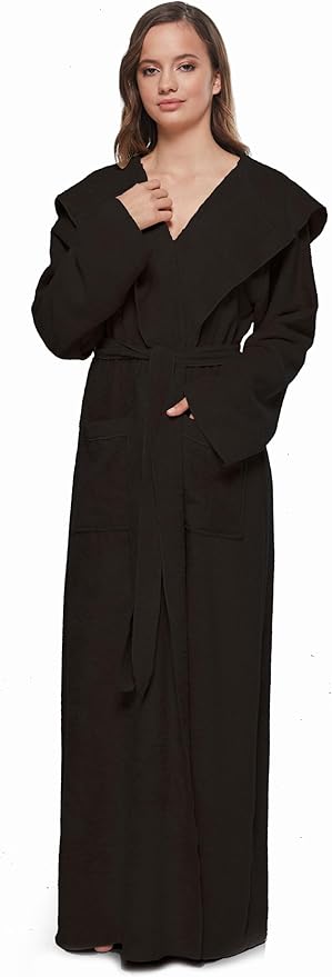 Arus Women's Princess Robe Ankle Long Hooded Lightweight Turkish Cotton Bathrobe